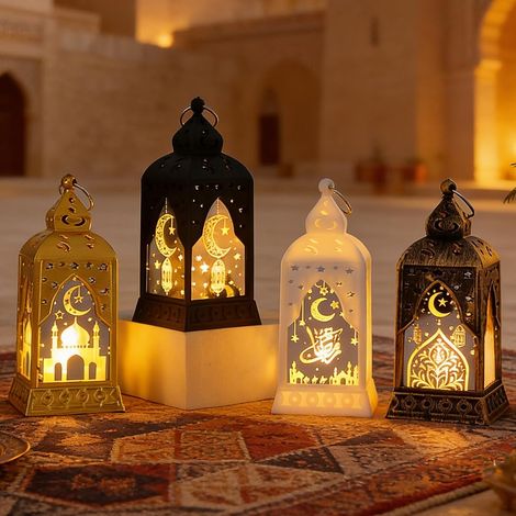 Lanterne decorative per il Ramadan, set di 4 lanterne a LED per il Ramadan, lanterne decorative per il Ramadan, lanterne musulmane per il Ramadan, decorazioni per il Ramadan per la casa e l'ufficio