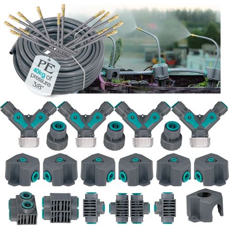 (I-5pcs) Pulvérisateur à atomisation en laiton, buses de brumisation à coude libre, raccord pour tuyau PE 12 mm, connecteur rapide en T et coude, irrigation de jardin égale (1/4)