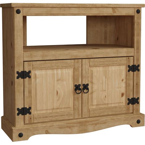 Home Discount – Meuble TV d’angle en pin massif 2 portes – H 70 x L 77,5 x P 40 cm – Finition cirée vieillie – Pour téléviseurs jusqu'à 43 pouces (1/5)