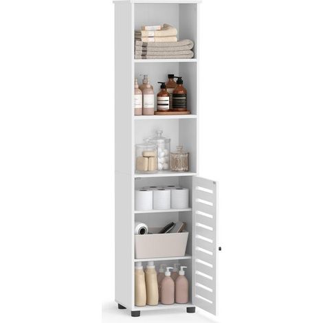Etagère de rangement haute pour salon cuisine entrée 30 x 40 x 167 cm avec 2 étagères réglables style rustique en aggloméré blanc nuage (1/2)