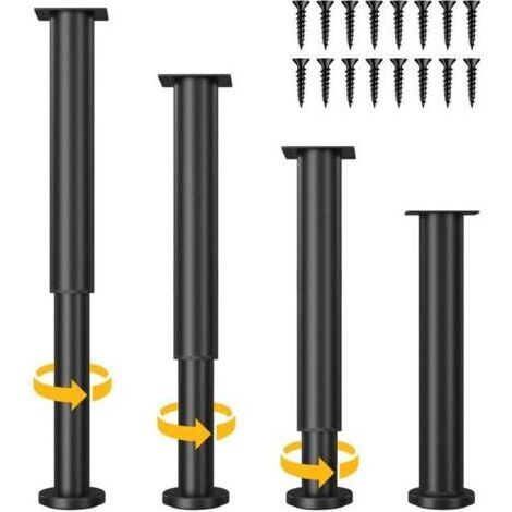 Ensemble de 4 pieds de meubles réglables, hauteur réglable de 25 à 43 cm, pieds de meubles en métal noir pour armoires, supports TV, lits, canapés, tables de chevet, chaises et meubles de salle de bai (1/4)