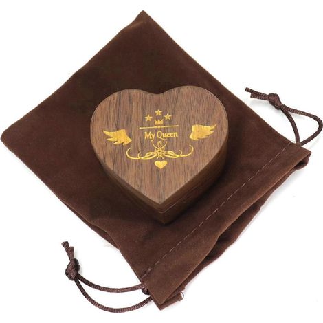 Boîte à bagues en bois de noyer en forme de cœur, intérieur en velours doux, coffret à bijoux (1/4)