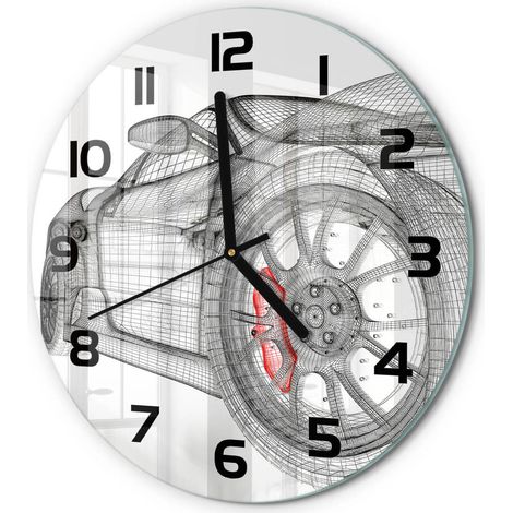 Horloge Murale Ronde en Verre Trempé Silencieuse Design Moderne Salon Cuisine Calandre de voiture fi 30 cm (1/5)