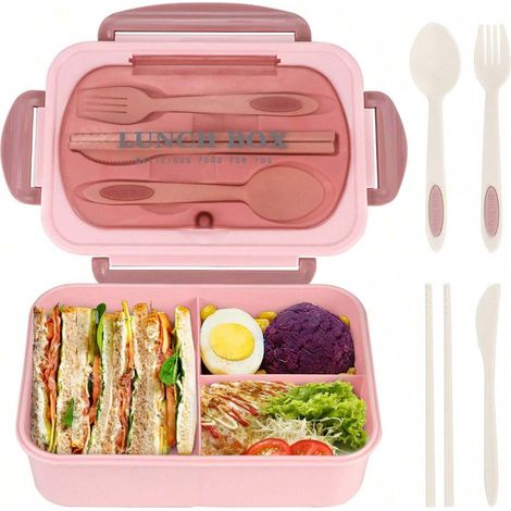 (Rose) Boîte à bento pour adultes, modèle à quatre compartiments, livrée avec un sac à crêpes. (1/5)