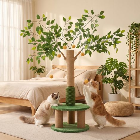 Arbre à chat avec colonne à griffer, balles interactives, jouet pour l'intérieur (1/5)