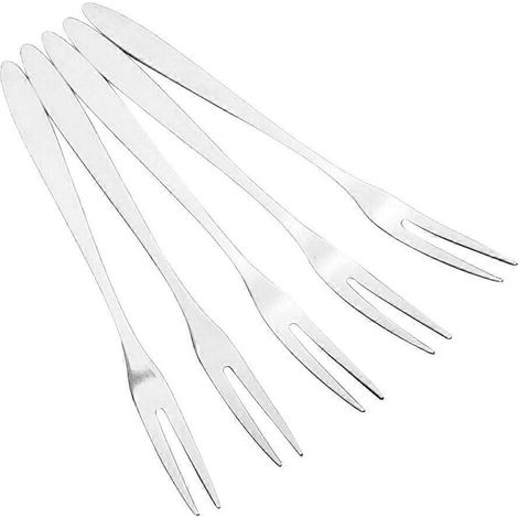 Lot de 6 fourchettes en acier inoxydable à deux dents, idéales pour les desserts et les fruits, pour vos réceptions.-12.80X0.90X0.20CM-Silver (1/3)
