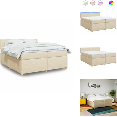 Sommier à lattes de lit avec matelas Crème 200x200 cm Tissu - Sommier À Lattes De Lit - Sommiers À Lattes De Lit - Lit - Meuble De Chambre À Coucher (1/5)