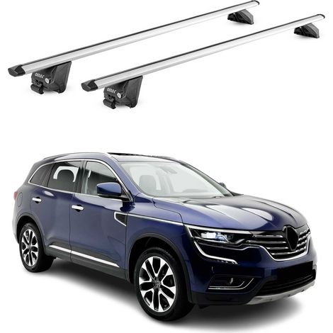 OMAC Barres de toit aluminium certifiées TÜV pour Renault Koleos II 2016-2024 – Pour rails de toit intégrés – Rainure en T – Charge max 100 kg – 2 antivols Argent (1/5)