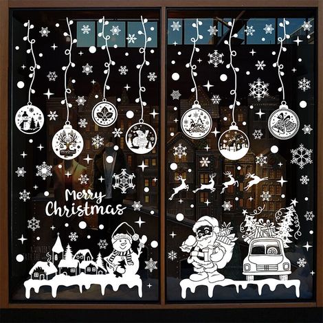 Noel Fenetre Réutilisable, Decoration Fenetre Electrostatique PVC Autocollant Noel Fenetre, Flocon de Neige Intérieur Deco Noel pour Porte Vitrine (1/5)