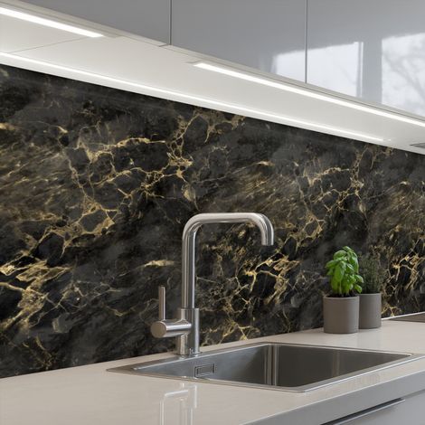 Kitchen Splashback Black - Marble - Gold - Nerf 250x80 cm