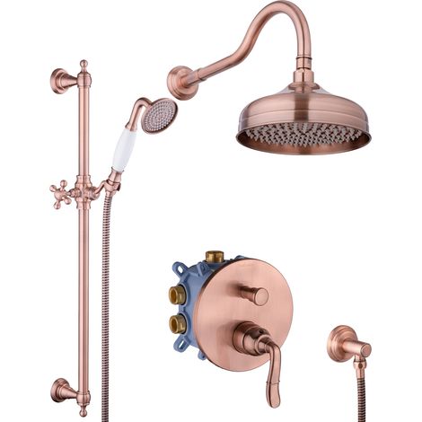 PaulGurkes Kupfer Duschsystem Antik Nostalgie Dusch-Set Unterputz Regendusche (1/5)