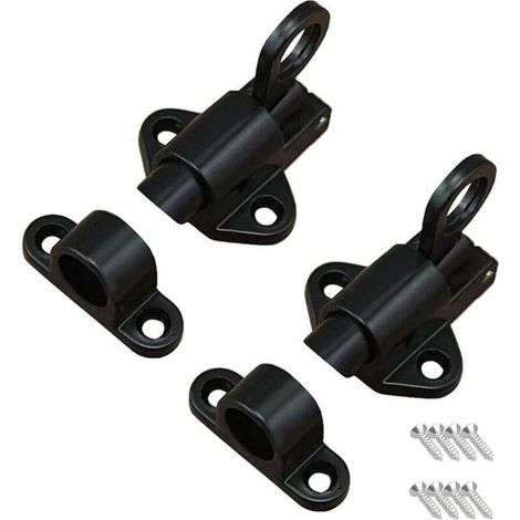 Set di 2 chiavistelli per porte, chiusura a molla, chiusura a catenaccio, con 8 viti, adatto per porte e finestre, porte in legno, porte del bagno, armadi, guardaroba, nero