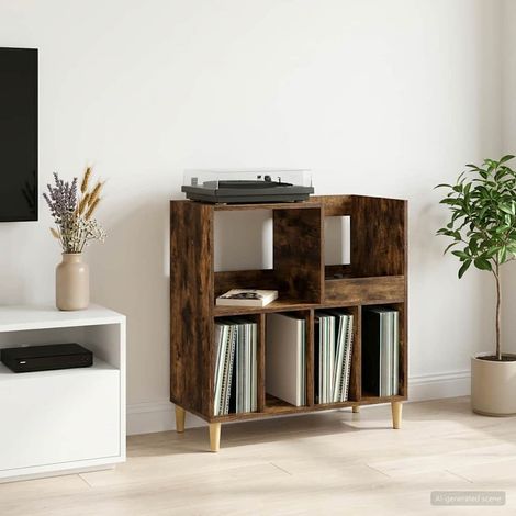 vidaXL Soporte para tocadiscos Roble Ahumado 82 x 39,5 x 82,5 cm (1/5)