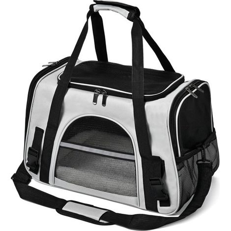 Trasportino morbido per gatti e cani di piccola taglia, borsa da viaggio pieghevole fino a 7,3 kg, rete traspirante, dimensioni: 44,5 x 25,9 x 29 cm, grigio e nero (1/5)