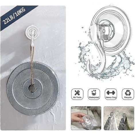 Lot de 2 supports pour couronnes, ventouses transparentes, réutilisables et ultra-résistantes avec lingettes, supportant jusqu'à 10 kg (22 lb) de charge, pour vitres et fenêtres. (1/2)