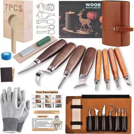 Coffret de 26 outils de sculpture sur bois en acier 7Cr17 au molybdène et au vanadium, coffret de ciseaux de sculpture de luxe, idéal comme cadeau. (1/5)