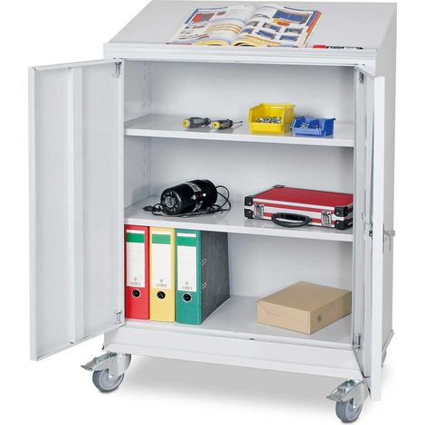 BRB Rollschrank mit Schreibpultaufsatz, BxTxH 800x380x1270 mm, Farbe lichtgrau RAL 7035 (1/2)