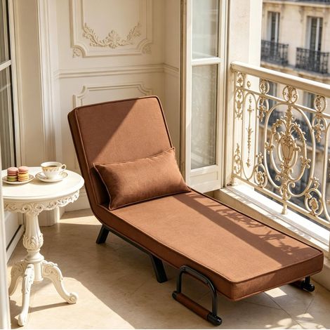 Sillón cama individual 3 en 1 con respaldo ajustable, marrón DESVIAE (1/5)