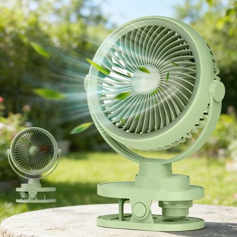 Mini ventilador portátil con clip, ventilador USB con luz nocturna, ventilador de escritorio silencioso, 5 velocidades, rotación de 360°, para dormitorio, cochecito, camping, coche, viajes (1/5)