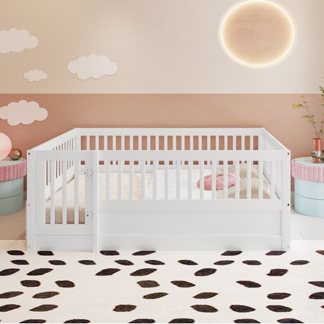 Cama infantil de suelo 140x200 con puerta blanca OKMYHOME (1/5)