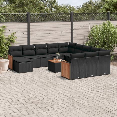 Ensemble canapé jardin modulaire noir résine tressée 13 places avec table et coussins (1/3)
