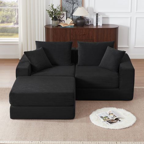 Divano modulare in velluto a coste nero con base antiscivolo 259,5 x 96 x 80 cm (1/5)