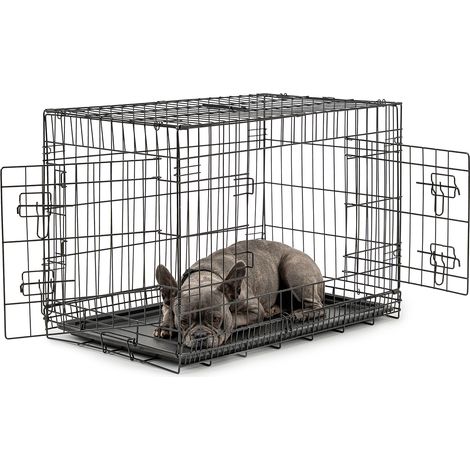 lionto Transportkäfig für Tiere, faltbarer Metallkäfig mit Trennwand, Kunststoffboden & Sicherheitsverriegelung, 76x49x56 cm