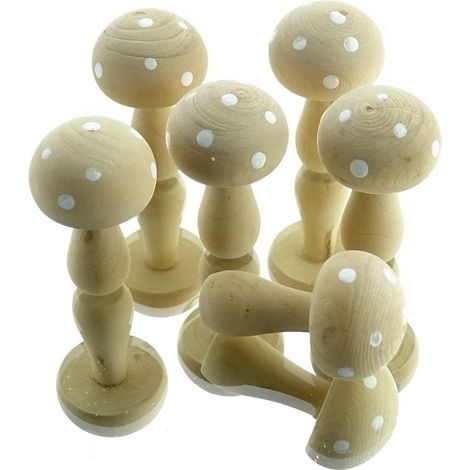 Sagaflor – Amanites tue-mouches de Noël en bois – Naturel et blanc, Ø 2,5 x H 4,5 cm, lot de 6 (1/2)