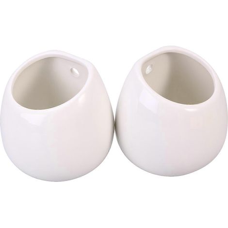 Lot de 2 pots ronds suspendus d'extérieur en céramique blanche pour plantes succulentes, sans trou (blanc) (1/5)