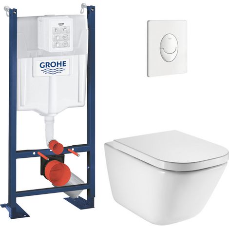 Pack WC bâti-support autoportant Rapid SL + WC suspendu Roca avec abattant SoftClose + plaque blanche (GRRROGAWR02-U)