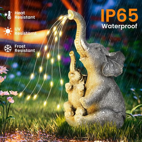 Statue d'Éléphant Solaire Décoration de Jardin Extérieure Étanche IP65 Lampe Solaire Goutte d'Eau Lumineuse pour Balcon Terrasse Pelouse