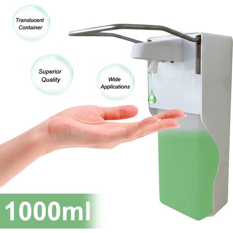Distributeur de savon mural, distributeur de savon manuel de 1000 ml avec pression sur le coude, support pour gel douche liquide, idéal pour la maison, le bureau ou un restaurant. (1/3)