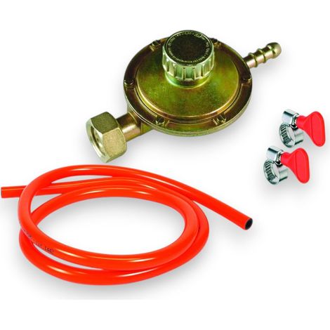 Kit regolatore gas GPL orizzontale a taratura fissa con fascette a farfalla tubo 150 cm e pressione max 37 mbar