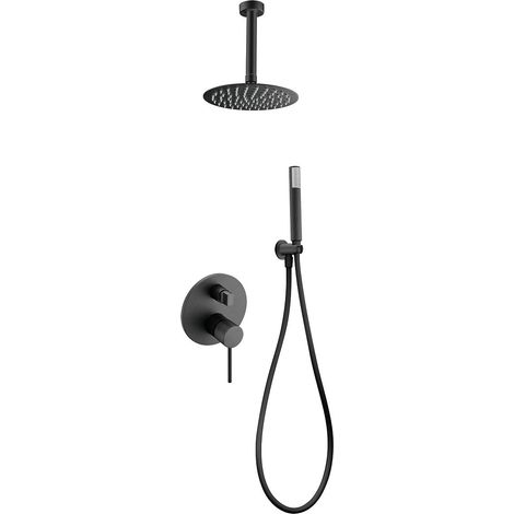Conjunto moderno de ducha con un diseño monomando de acabado negro mate thalos stick Milos de Imex