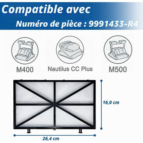 Poweka 9991433-R4 Cartouches de Filtre de Rechange Compatibles avec Dolphin Robot Nettoyeur Piscine M200, M400, M500, Wave 65, Wave 90, Oasis Z5, Nautilus Plus et Nautilus CC Plus (4 Pièces) (1/4)