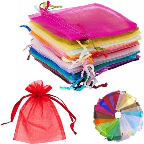 100 sachets en organza 13 x 18 cm - Couleurs assorties - Sachets en organza - Pochettes à bijoux - Pochettes de mariage - Pochettes cadeaux - Sachets lavande - Bonbons - Bijoux - Anniversaire - Baptêm (1/2)