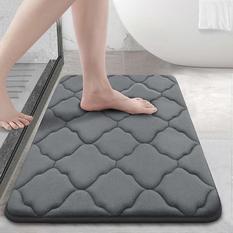Tapis de bain en mousse à mémoire de forme gris foncé (40 x 60 cm) - Antidérapant - Doux - Absorbant - Lavable - Facile d'entretien (1/4)