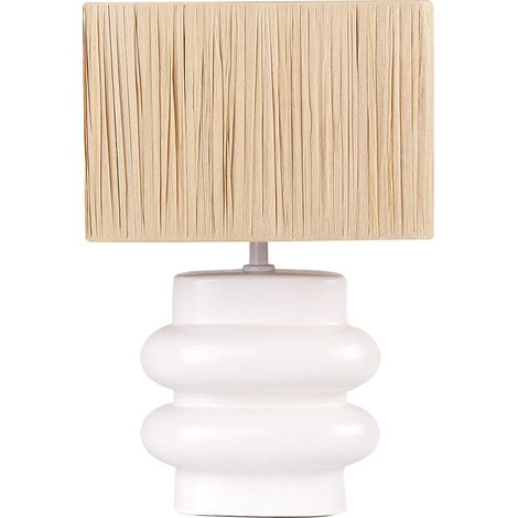Lámpara de cerámica de sobremesa con pantalla de estilo natural minimalista color blanco Judy