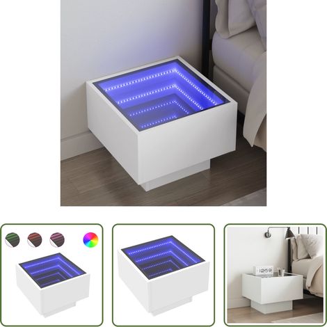 Miroir LED - Table de chevet avec LED infini blanc 40x40x30 cm (1/5)