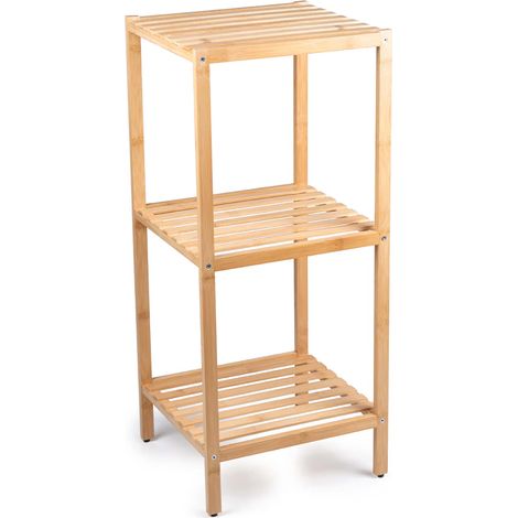 Scaffale a Colonna da Bagno 33x32x77,5 cm Armadio Organizer 3 Ripiani in Legno Bambù (1/5)