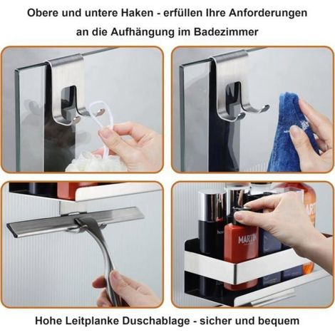Support de Douche Suspendu en Acier Inoxydable (Argent, 40×23cm), Avec Crochet, 1 Pièce (1/4)
