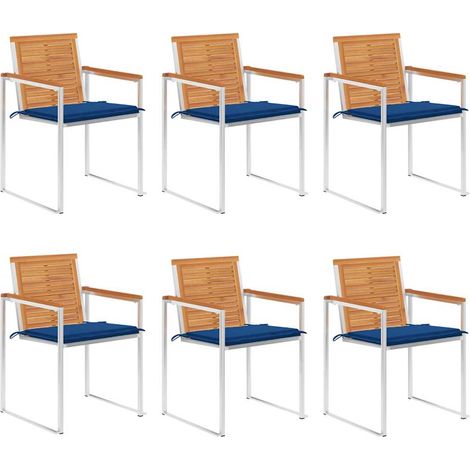 Lot de 6 Chaises de jardin - Chaises d'extérieur pour terrasse/jardin avec coussins Bois d'acacia solide BV588116 - BonneVie (1/5)