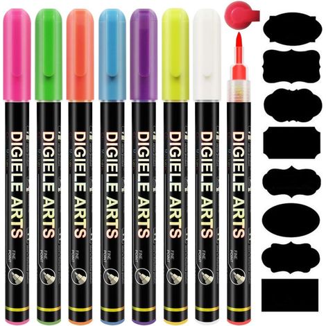 Marqueur Craie Effacable, Craie Feutre Liquide 8 Couleurs, 0.7-1mm Pointe Fine, Séché ou Mouillé Effaçable pour Tableau Noir, Ardoise, Miroir, Ardoise Magique, Vitre (1/5)