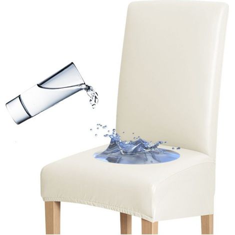 Housse Pour Chaise - Éco-Cuir Crème - Hauteur Dossier 50 À 70 Cm - Taille L - 1 Pièce (1/5)