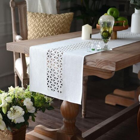 Lin Chemin de Table Blanc Moderne 183 x 35 cm Chemin de Table Aspect Lin et Lavable pour Décoration de Table à Manger, Le Restaurant (1/5)