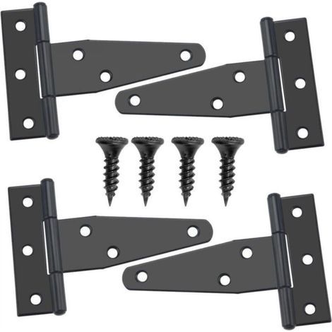 4 Pièces 73mm Charnières en T, Charnières de Porte de Grange Détachées, Porte Charnières Métallique avec 24 Vis (1/4)