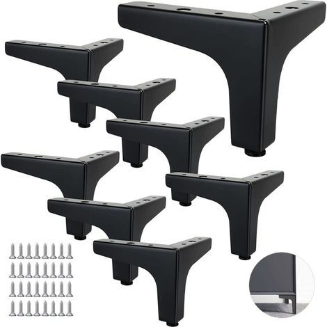 Ensemble de 8 pieds de canapé en métal, 10 cm, pieds de table basse en métal, charge jusqu'à 600 kg, pieds de meubles noirs, support en fer forgé pour canapé/table basse, support TV avec 40 vis (1/5)