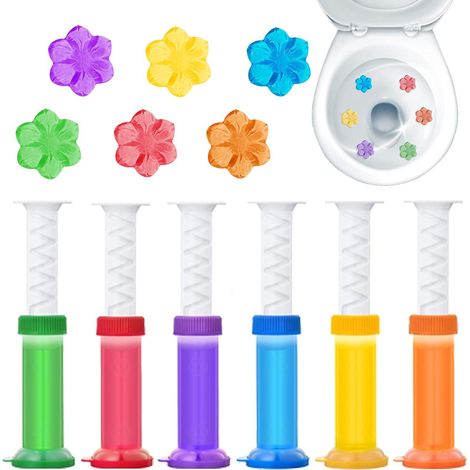 Lot de 6 coussinets de gel pour cuvette de toilettes, parfum fleurs fraîches, désodorisant d'intérieur, distributeur et gel inclus. (1/5)