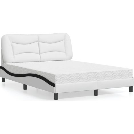 Bett mit Matratze "Hvar" Weiß und Schwarz 140x190 cm Kunstleder