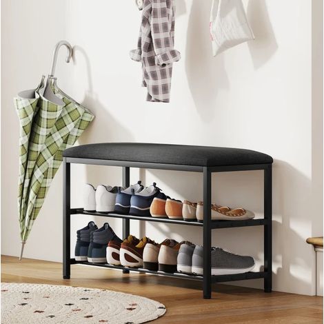 Schuhbank 81/31/50 cm in Schwarz mit Polstersitz und offenen Fächern (1/5)